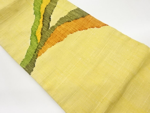 手織り真綿紬抽象曲線模様織出し名古屋帯